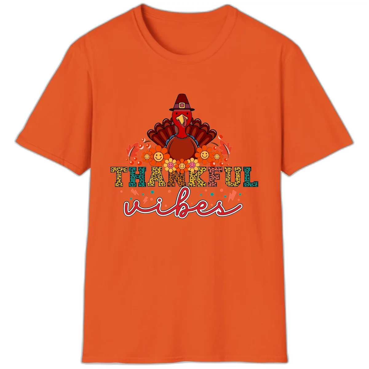 Turkey Vibes Thanksgiving Design T-Shirt in Orange